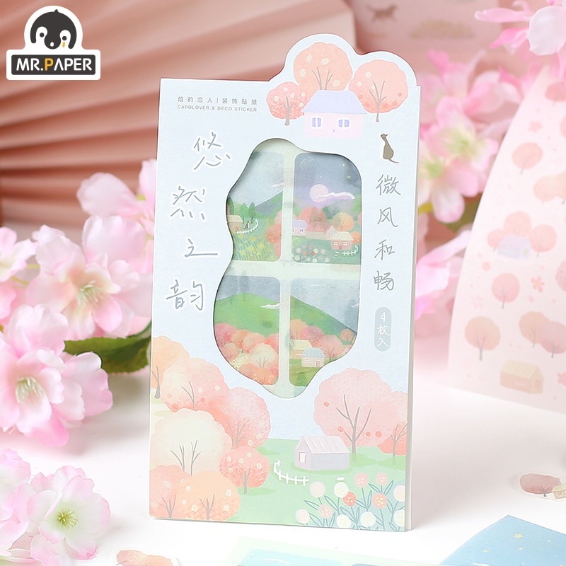 Túi 4 nhãn dán họa tiết hoạt hình sáng tạo trang trí thủ công