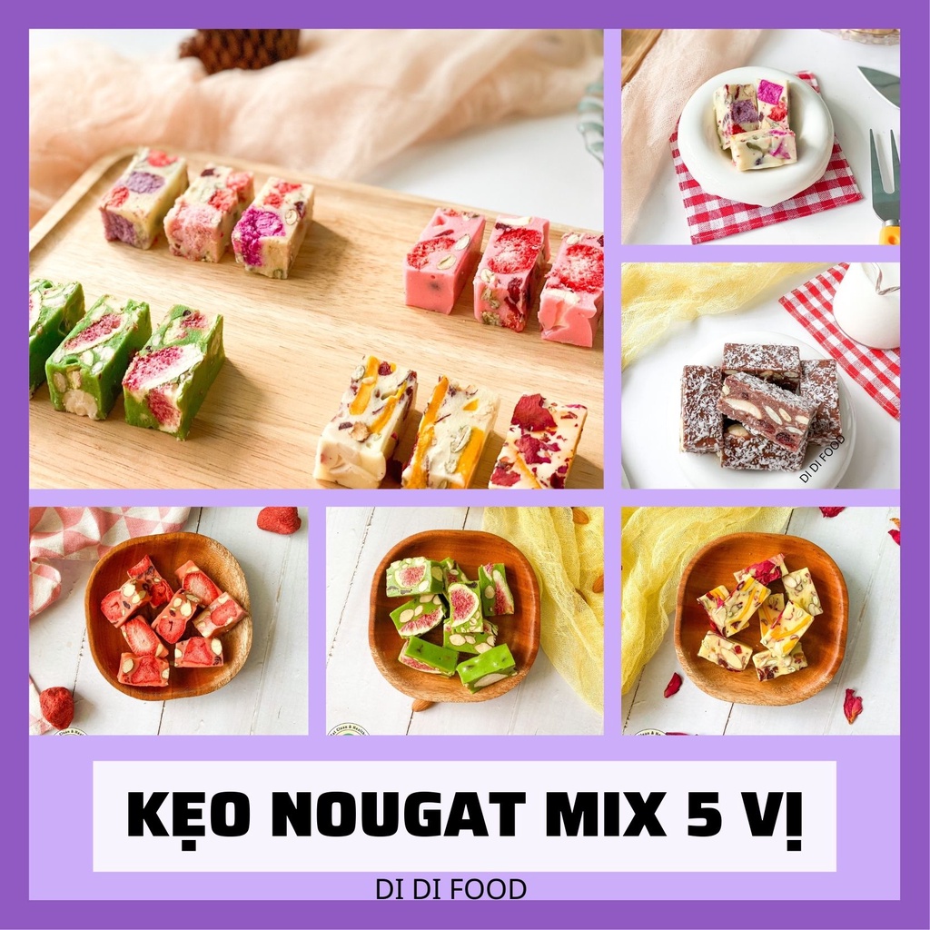 Kẹo Nougat ăn kiêng không đường dùng đường kiêng 0 calo - Mix 5 vị