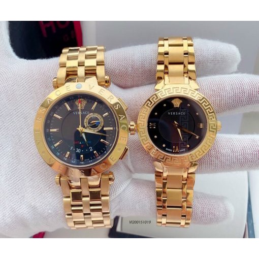 Cặp Đồng hồ nam nữ Versace GOLD dây thép- Mặt đen - Máy Swiss Quartz- Bảo Hành 24 Tháng