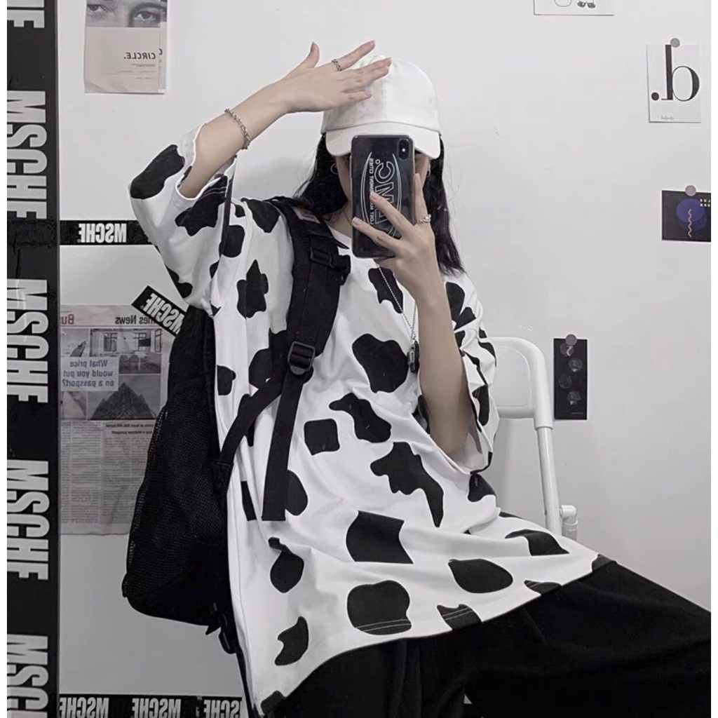 Áo Thun Bò Sữa Trơn Unisex  Phông tay lỡ form rộng loang màu đen trắng oversize cá tính Ulzzang HOT