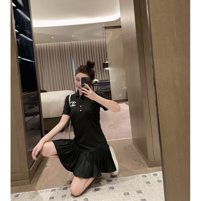 Váy polo nữ ngắn tay chân váy đuôi cá logo thêu trước ngực 𝘾𝙝𝙖𝙣𝙚𝙡 CN 𝘾𝙝𝙖𝙣𝙚𝙡
