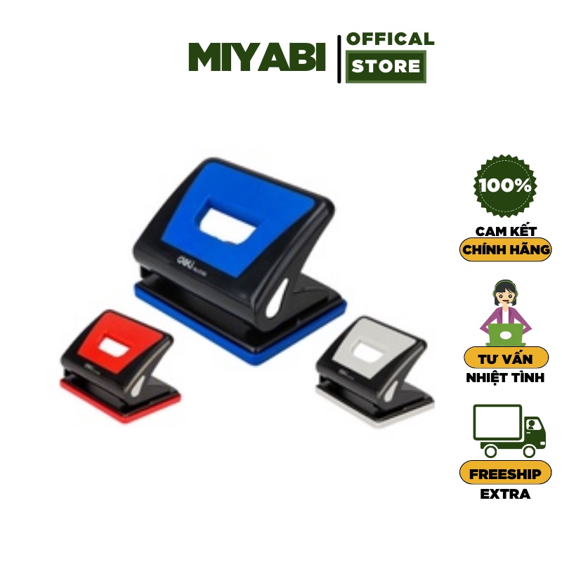 Máy đục lỗ 15 tờ Deli, 3 màu  Xanh dương, Đỏ, Ghi xám - 1 cái E0105 dùng cho văn phòng phẩm giá rẻ tiện lợi sử dụng