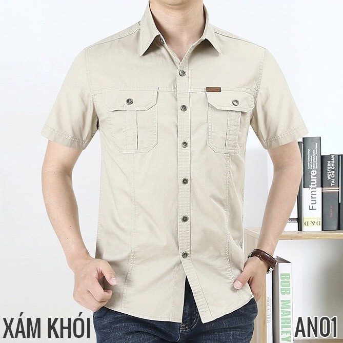 ÁO SƠ MI KAKI NAM HAI TÚI TRƯỚC - AN1 | BigBuy360 - bigbuy360.vn