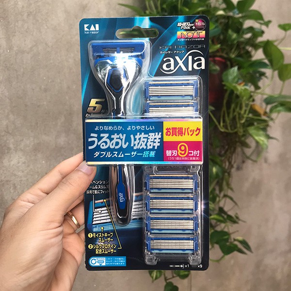 Bộ dao cạo râu KAI RAZOR AXIA 5 lưỡi kép với 9 đầu lưỡi thay thế Nhật Bản