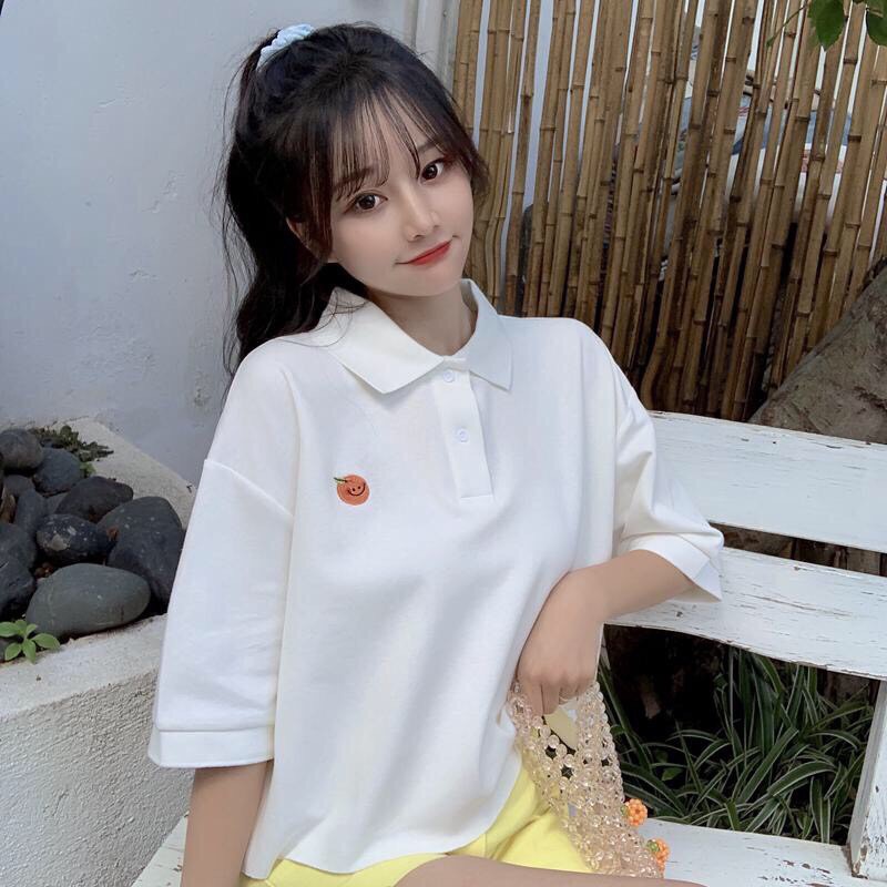 áo thun nữ croptop cổ POLO tay lỡ 0095