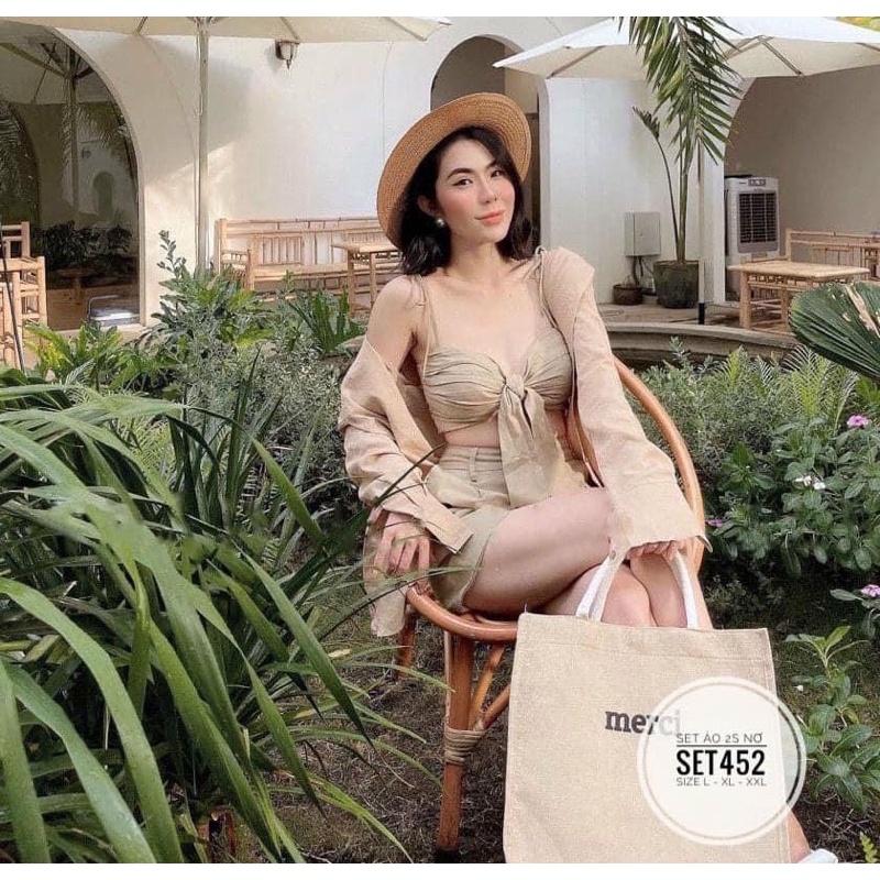 SET ÁO CROPTOP KHOÁC KÈM QUẦN ĐI BIỂN BIGSIZE 55-90KG