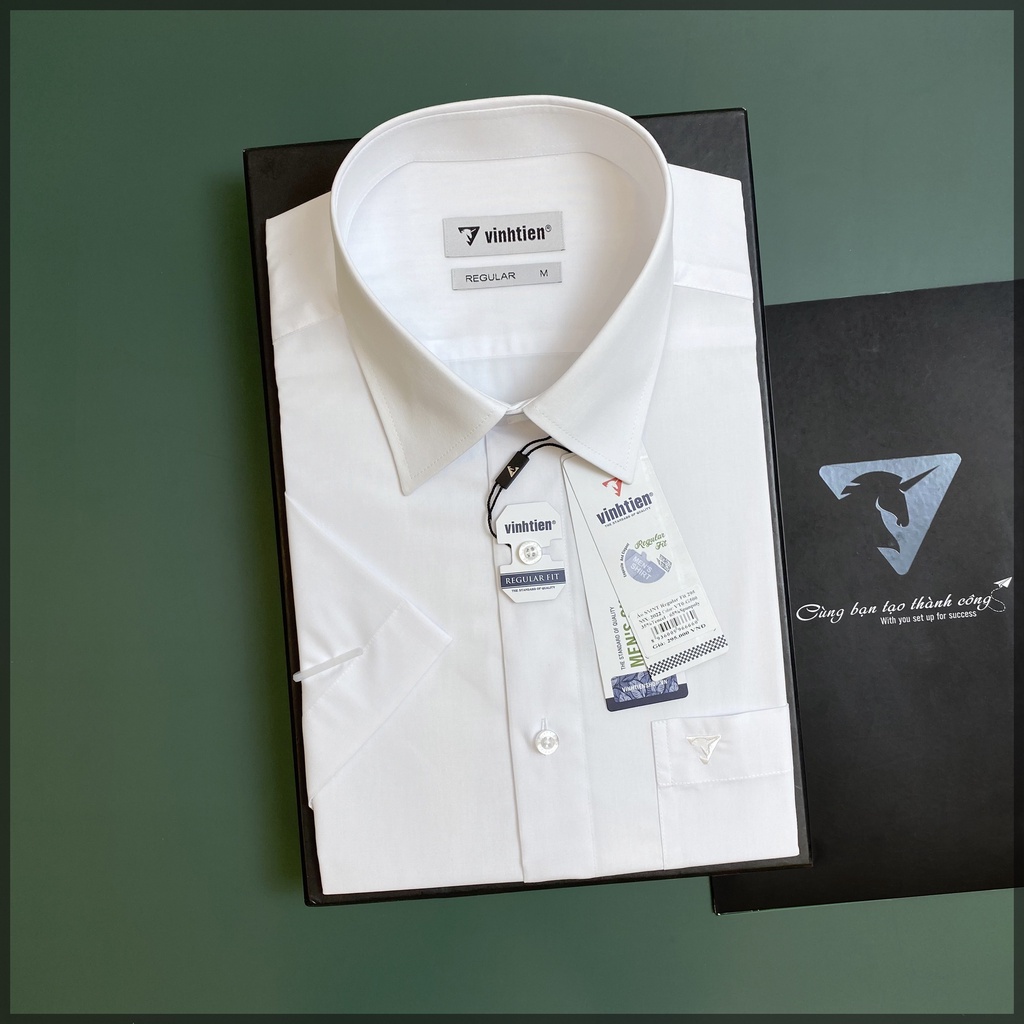 Áo Sơ Mi Tay Ngắn Trơn Màu Vĩnh Tiến Form Regular Vạt Ngang 320 - Màu trắng