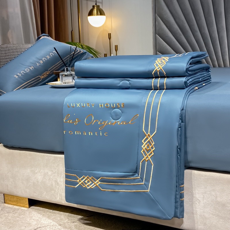 Bộ ga gối lụa chăn trần Marlas Original mềm mại sang trọng,bộ lụa 4 món chăn trần thoáng mát mềm mại