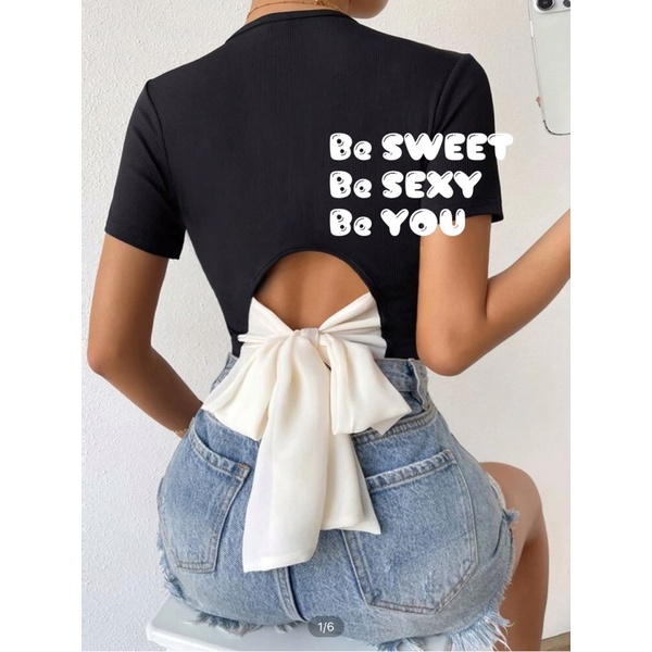 Áo thun crop top cột dây nơ phía sau siêu xinh