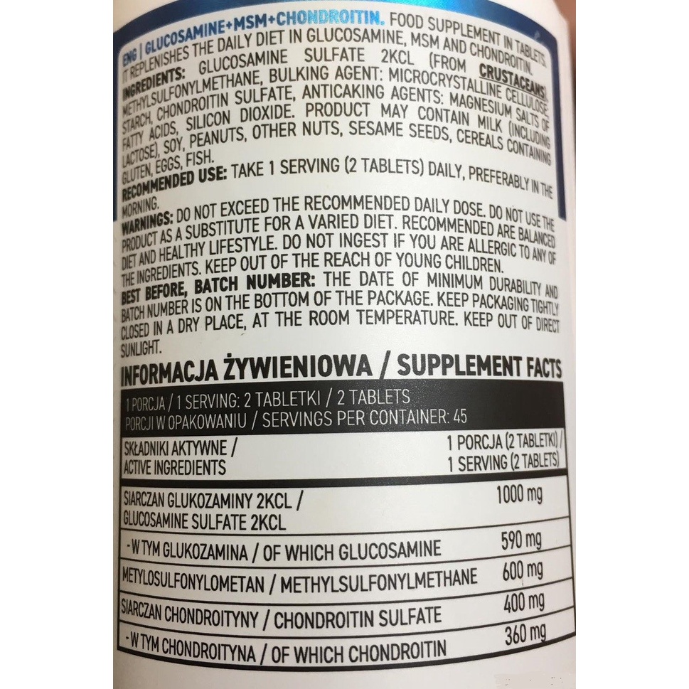 VITAMIN - KHOÁNG CHẤT OSTROVIT GLUCOSAMIN + MSM + CHONDROITIN 90 VIÊN , PHỤC HỒI TỔN THƯƠNG KHỚP - HÀNG BALAN