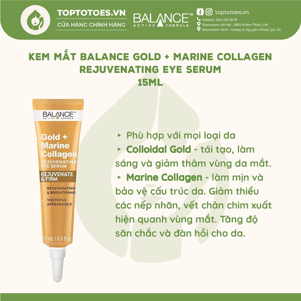 Kem mắt chống lão hóa Balance Gold + Marine Collagen Rejuvenating Eye Serum 15ml