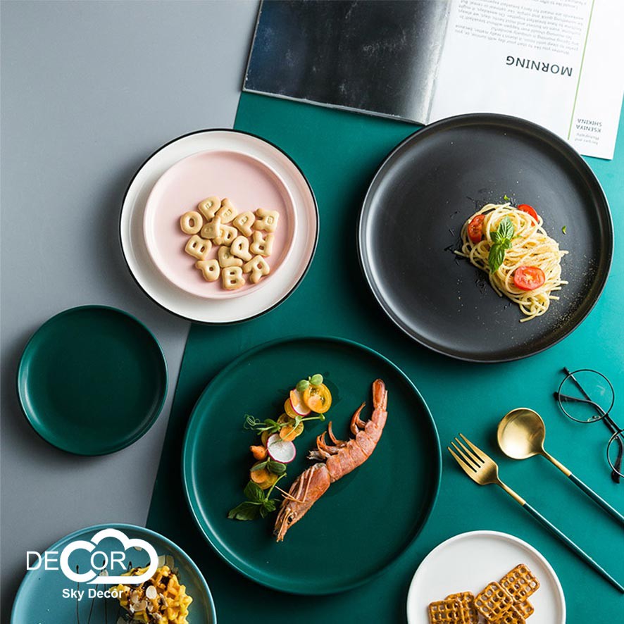 Dĩa gốm Nordic cao cấp xuất Châu Âu - chuyên dụng cho nhà hàng, phòng tiệc, màu pastel - Sky Decor
