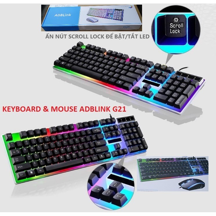 Bộ Bàn Phím Giả Cơ và Chuột Quang Chơi Game G21B Led 7 Màu
