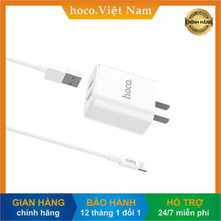 Bộ sạc nhanh hoco c62 2.1a, 2 cổng usb, kèm cáp lightning/ type-c/ micro cho iphone... - hàng chính hãng
