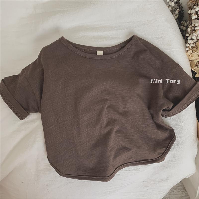 MNGRL Áo Thun Tay Ngắn Cotton Lanh Mềm Mát Phong Cách Hàn Quốc Mùa Hè Cho Bé Trai Bé Gái