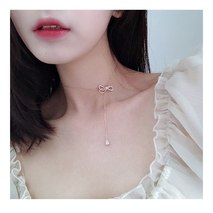 Vòng cổ dây chuyền choker kim loại mix nơ cách điệu mẫu mới hot hit CKV75 | BigBuy360 - bigbuy360.vn