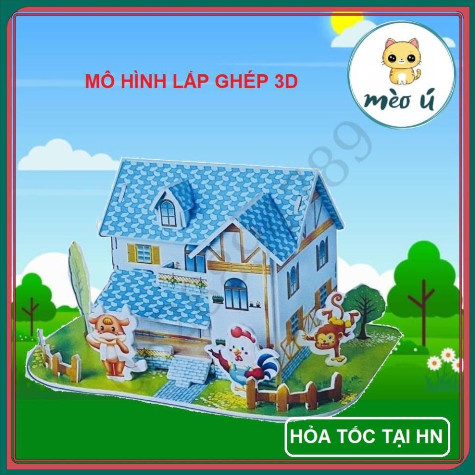 Đồ chơi xếp hình ngôi nhà vui vẻ 3D cực dễ thương cho bé - Mã SP 666-08 - Mèo Ú Mart