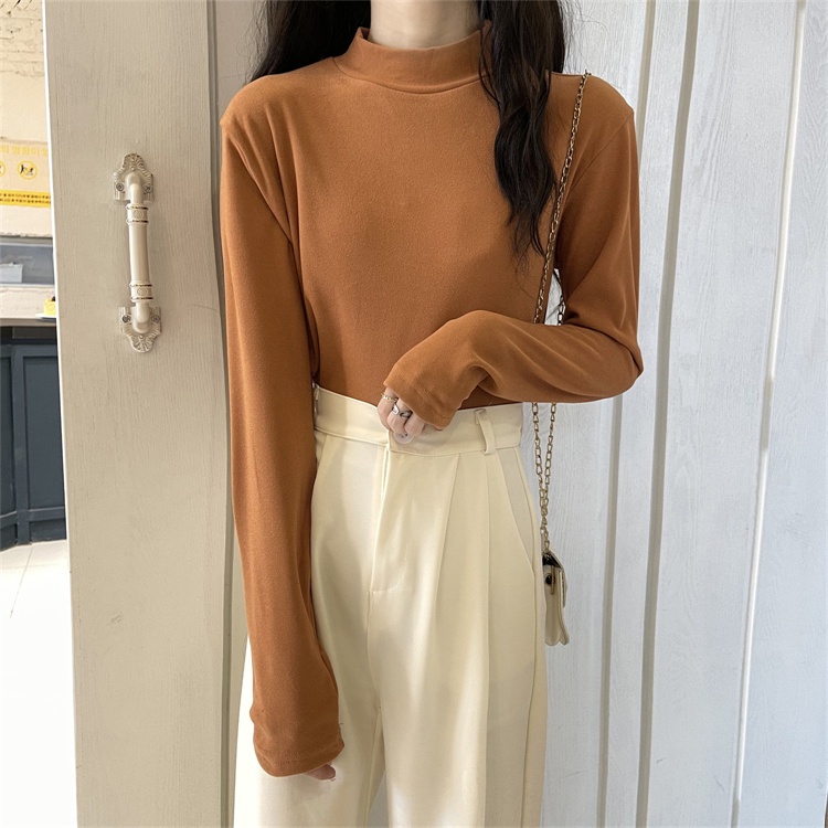 Áo thun XIAOZHAINV dệt kim tay dài cổ cao 9 màu sắc tùy chọn dễ phối đồ dành cho nữ