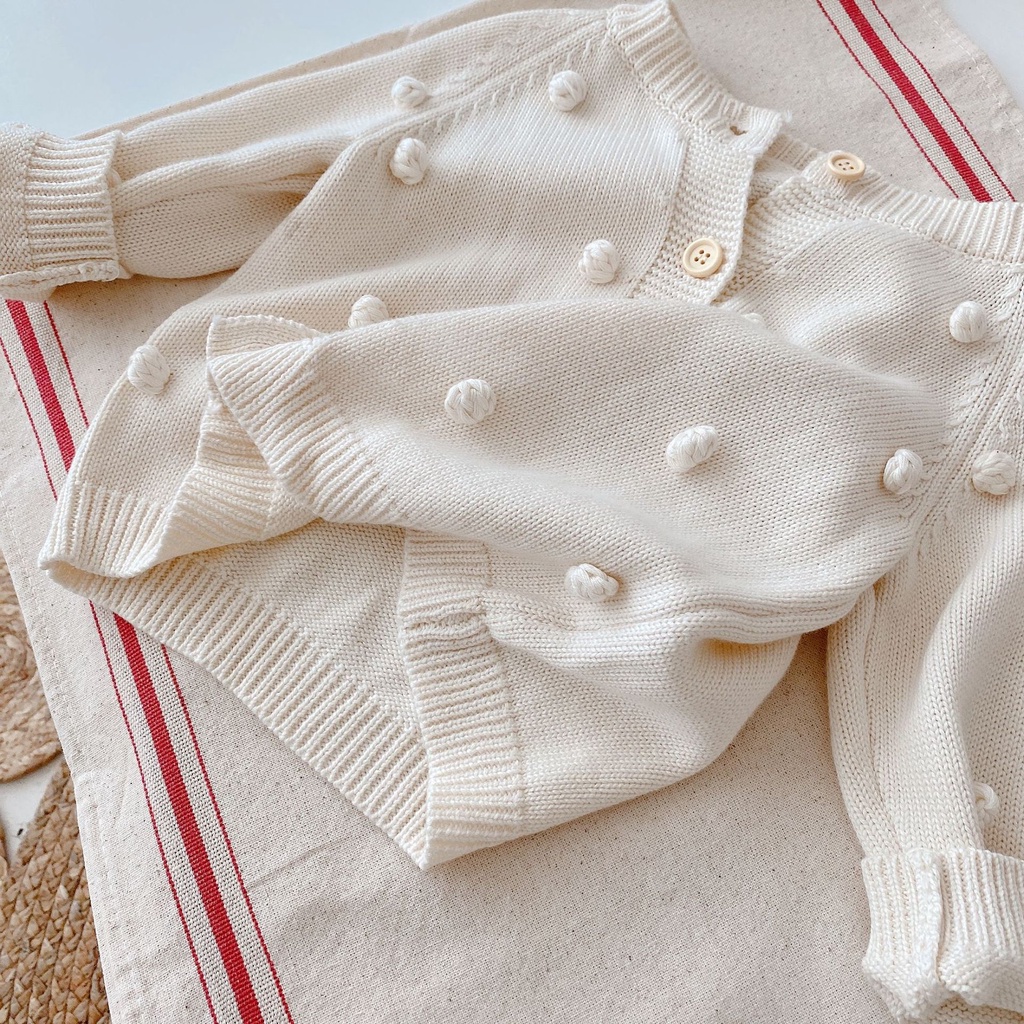 Áo khoác cardigan dệt kim đính quả bông thiết kế mới thời trang mùa thu dành cho bé gái