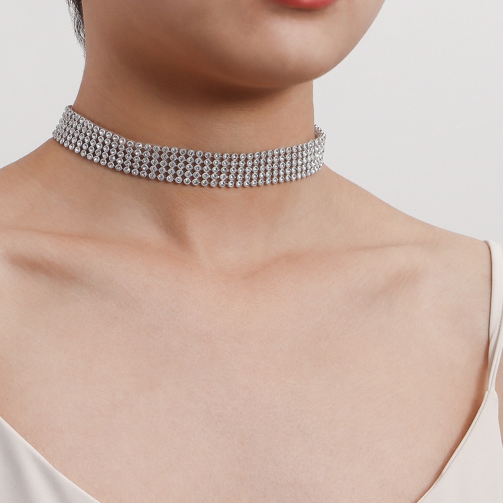 Vòng Cổ Choker Ngắn Nhiều Lớp Đính Đá Toàn Diện Cá Tính