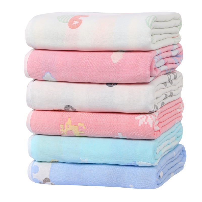 Chăn cho bé 6 lớp cotton muslin họa tiết 2 mặt 110x110cm, khăn tắm sơ sinh mềm mại cho trẻ