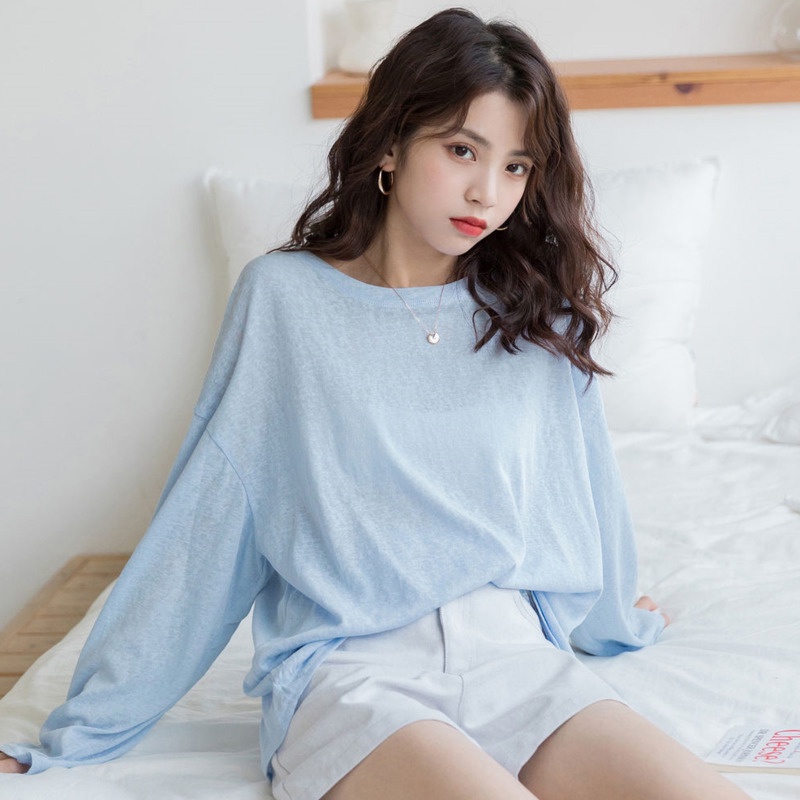 Áo Thun Dệt Kim Mỏng Tay Dài Dáng Rộng Màu Trơn Phong Cách Hàn Quốc Thời Trang 2022 Dễ Phối Đồ | BigBuy360 - bigbuy360.vn