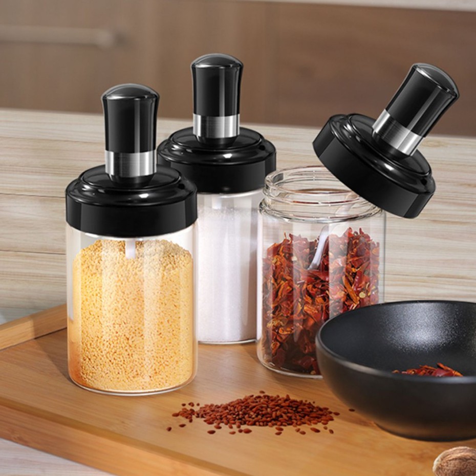 Lọ Đựng Gia Vị Thủy Tinh Kèm Thìa SENNAI 250ml Thủy Tinh Chịu Nhiệt Tặng Kèm Nhãn Tên | BigBuy360 - bigbuy360.vn