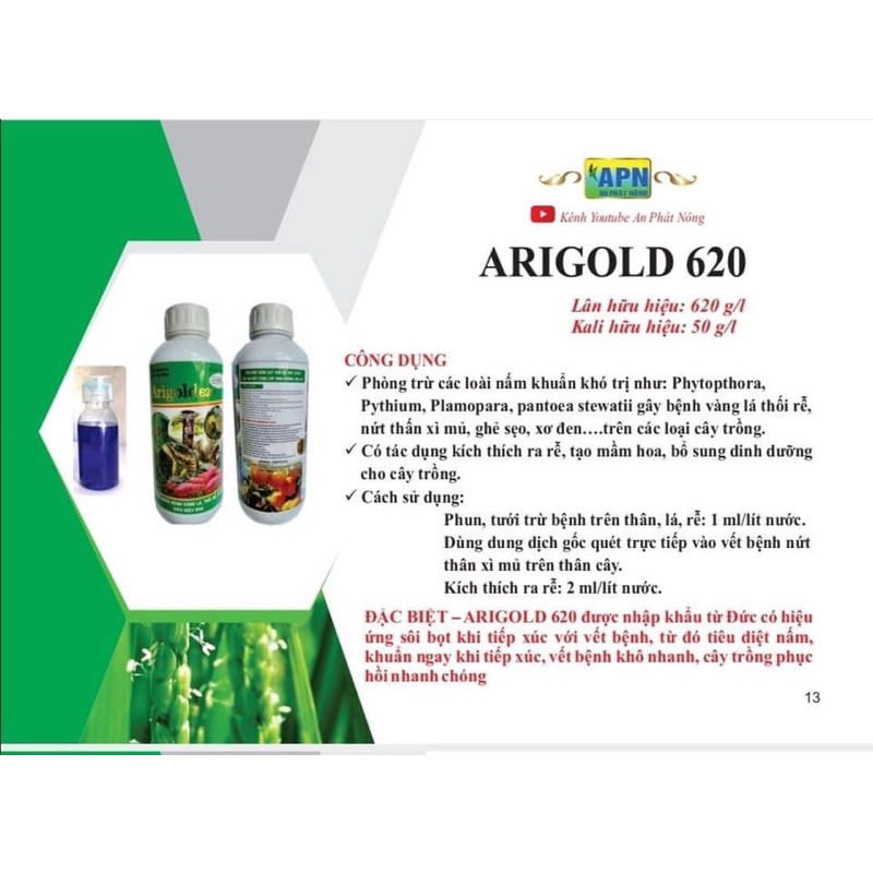 Ngừa vàng lá, thối rễ Arigold 620 chai 1 lít của An Phát Nông