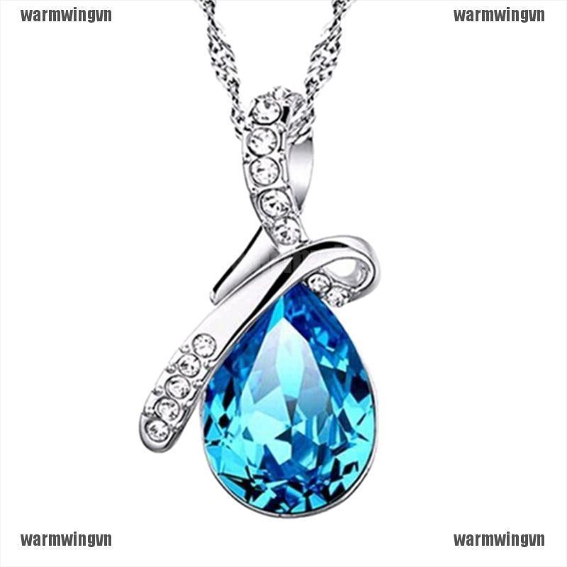 Vòng cổ Mạ Bạc Mặt Hình Giọt Nước Đính Đá Zircon Xanh Thời Trang