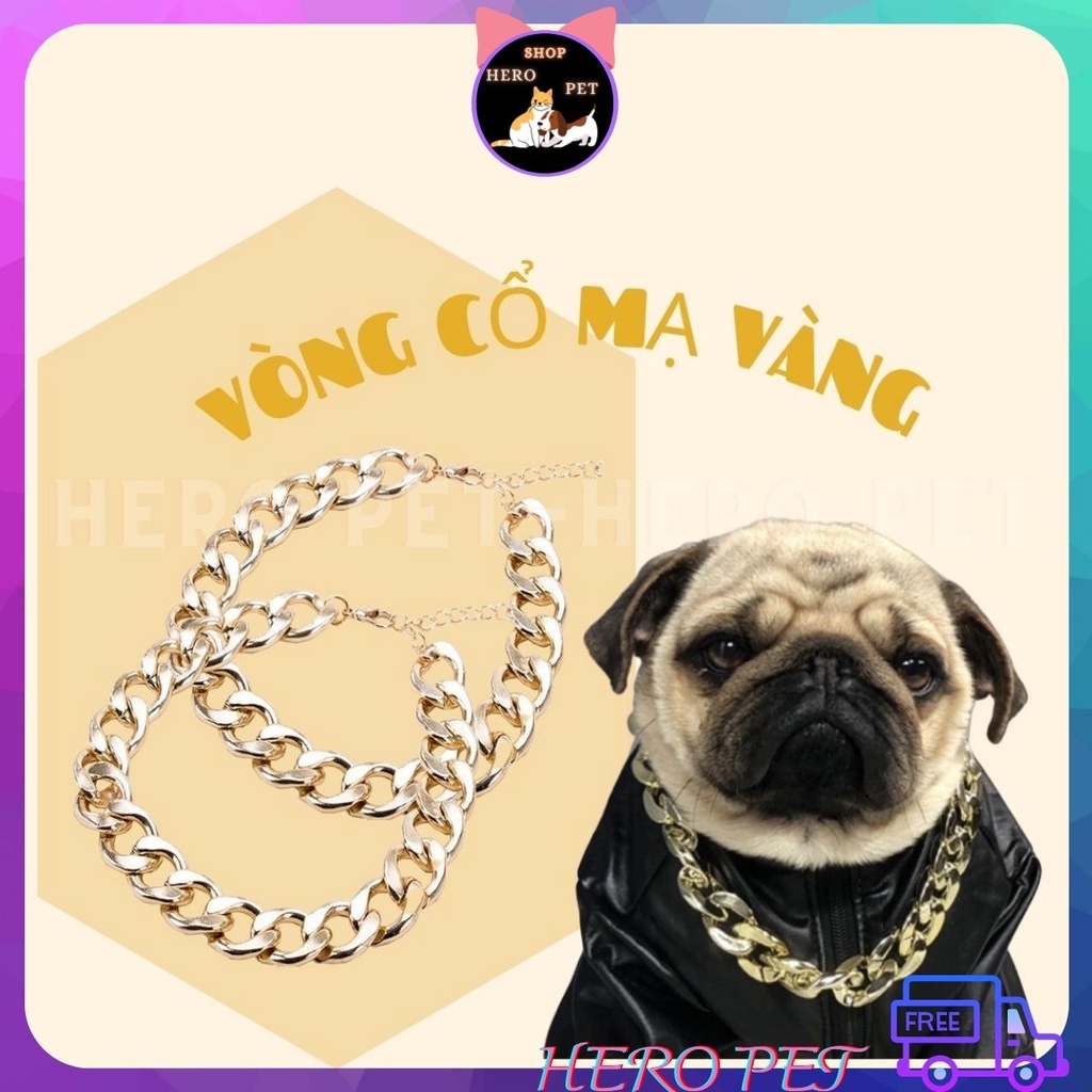 Vòng Cổ Cho Chó Mèo Mạ Vàng Siêu Sang Chảnh Siêu Ngầu - Vòng Xích Vàng Gangster Cho Thú Cưng - Heropet