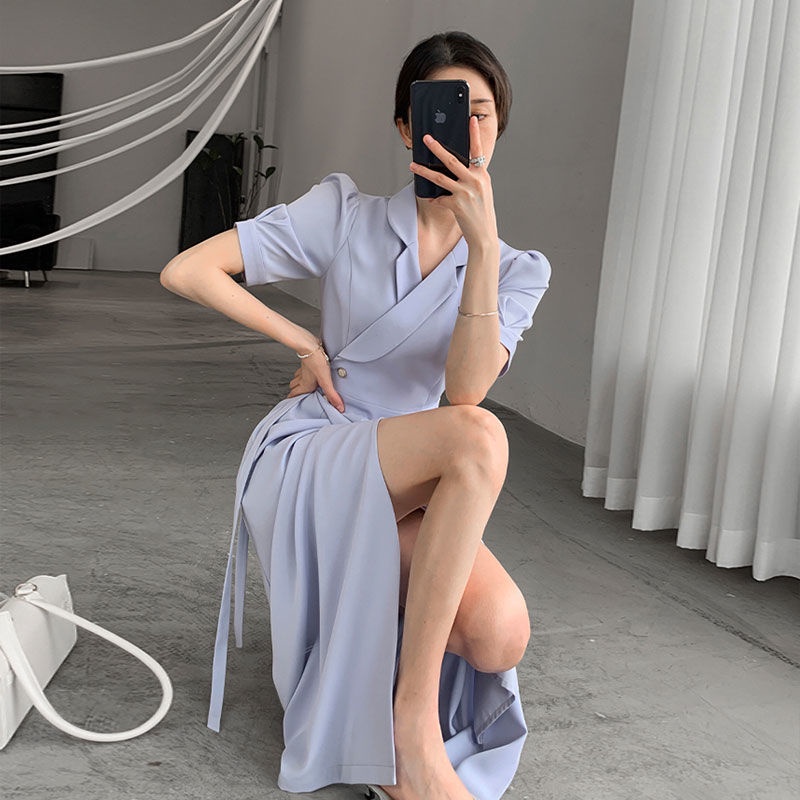 Đầm Dài Qua Gối Màu Tím Phong Cách Pháp Thời Trang Mùa Hè Hàng Mới 2022 Dành Cho Nữ