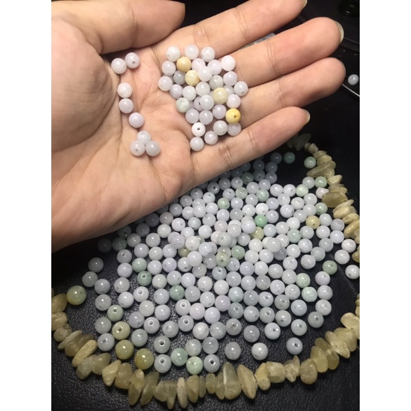 Đá thanh tẩy Jadeite hạt tròn 5-5,5mm xỏ lỗ làm HandMade, DiY