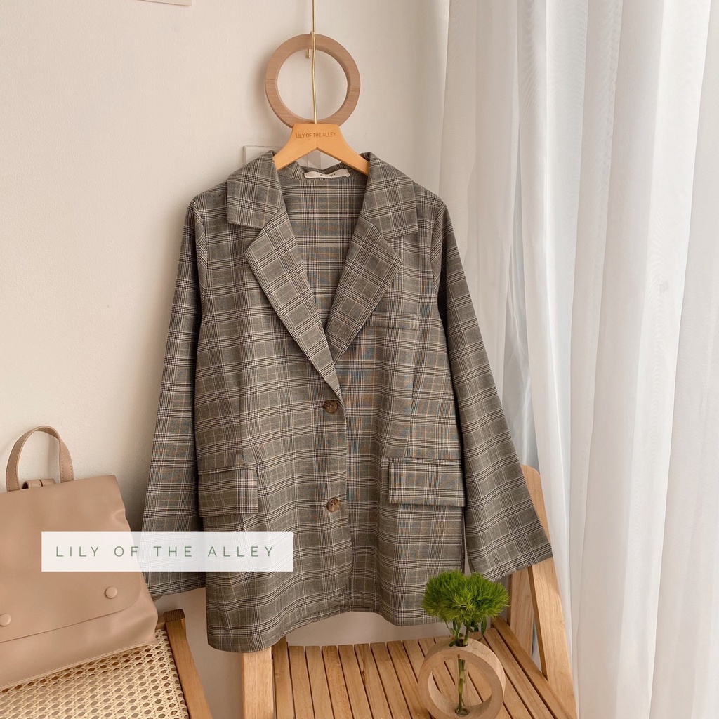 Áo blazer kẻ 1 lớp 2 khuy túi nắp
