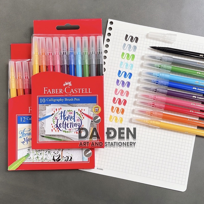 [Mã LIFEXANH03 giảm 10% đơn 500K] [DA ĐEN] Bút Thư Pháp Calligraphy Faber Castell 10/12 Màu