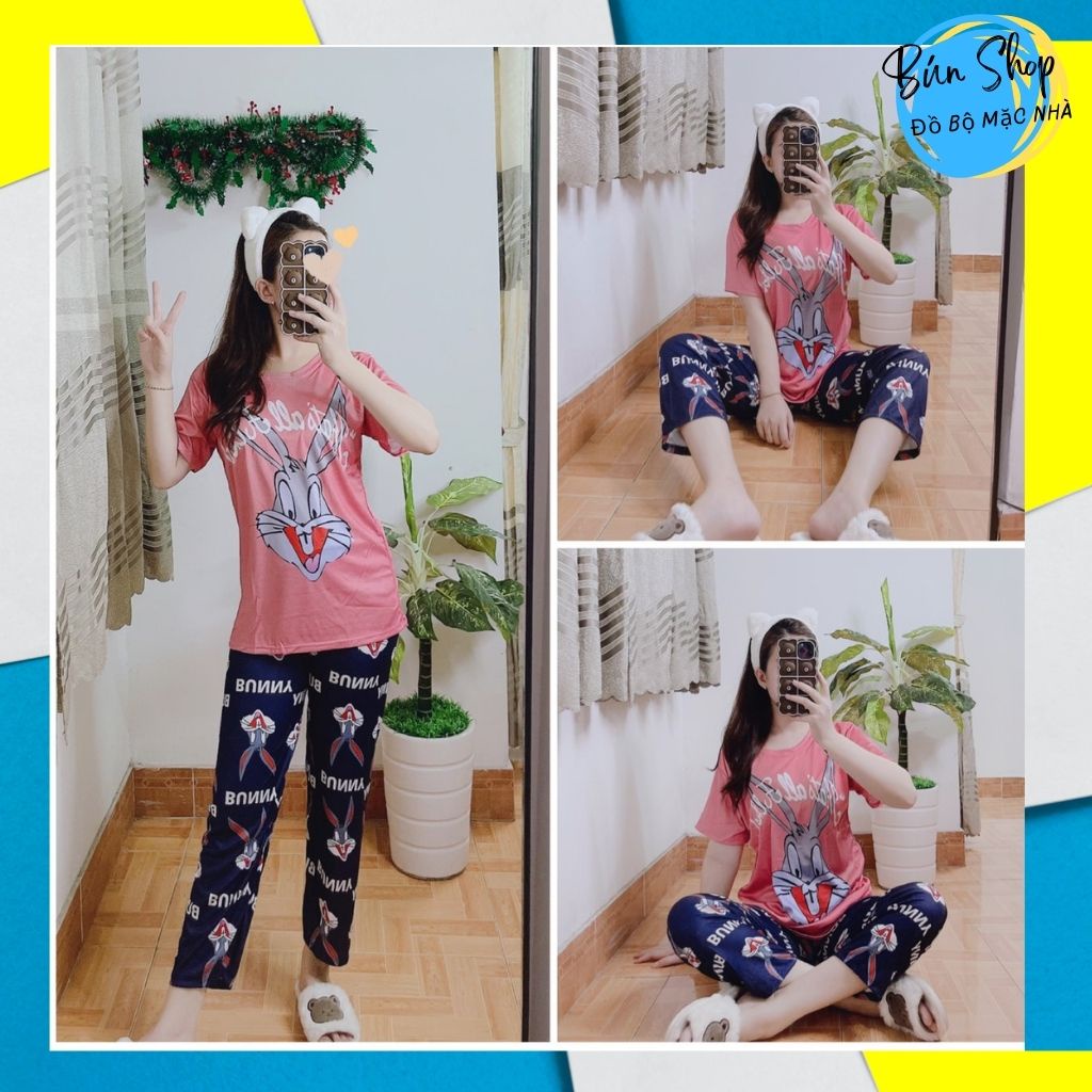 Đồ bộ ngủ mặc nhà nữ dễ thương,chất liệu thun lạnh mỏng thoáng mát,bộ đồ ngủ tay ngắn xinh xắn