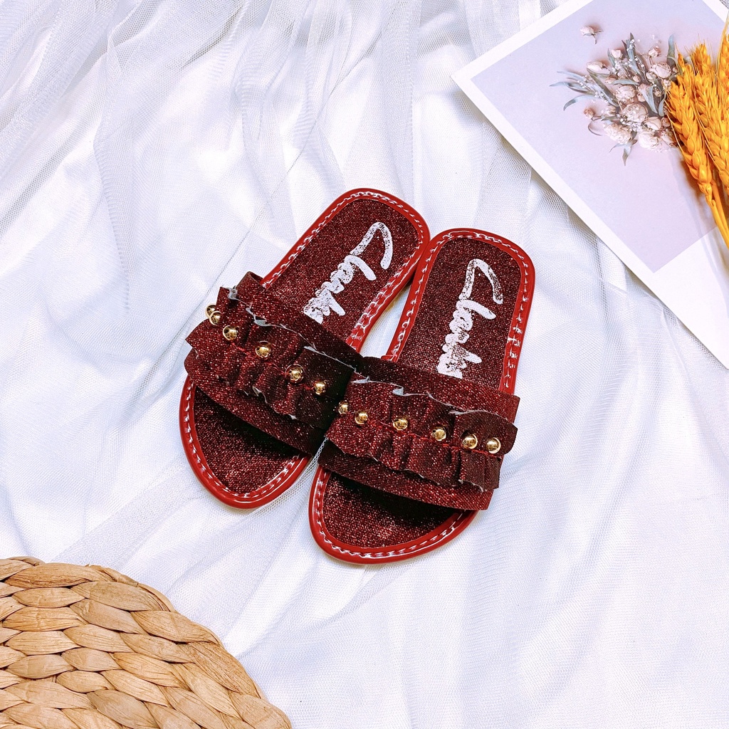 Dép quai ngang nhún bèo kim tuyến lấp lánh cho bé gái cực đẹp - TT420