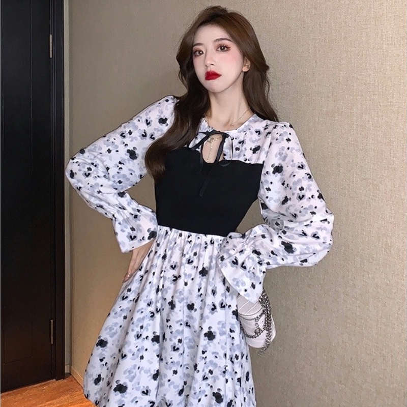 Đầm midi PERTY in hoa phong cách Hàn Quốc mới thời trang cho nữ