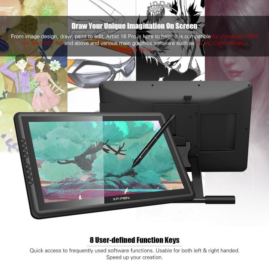 BẢNG VẼ MÀN HÌNH XPPEN ARTIST 16 PRO FULLHD 1080P LỰC NHẤN 8192 92% ADOBERGB