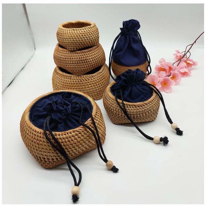 Bộ 3 hũ mây đựng bánh kẹo, kim chỉ, trang trí nhà cửa, decor đẹp