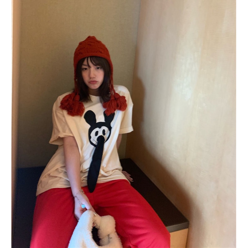 Áo Thun Cổ Tròn Dáng Rộng In Hình Mickey Vui Nhộn Thời Trang Mùa Hè Hàn Quốc Cho Nữ Plus Size