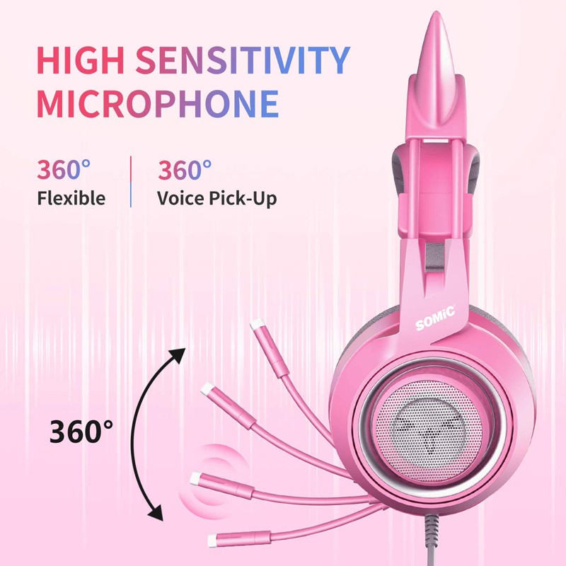 Tai nghe chơi game Somic G951S Pink với tai mèo và jack cắm 3.5mm (Hãng phân phối chính thức)