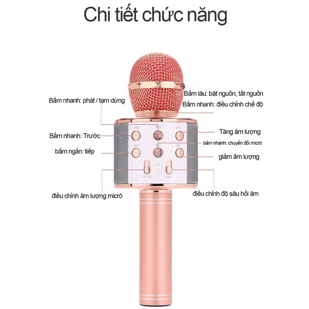 Mic Hát Karaoke Bluetooth Không Dây Kèm loa Âm vang Ấm mic hát karaoke cầm tay mini micro [HT00001..]