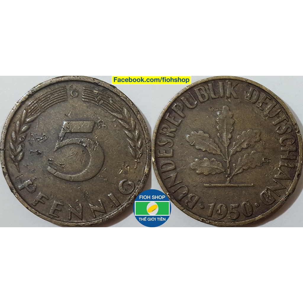 Đồng xu 5 Pfennig Đức (Germany) 1950-2001