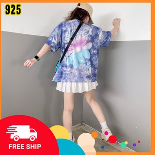 Áo loang màu thun tay lỡ unisex áo phông form rộng nam nữ họa tiết loang màu - in hình 3d, hoạt hình hoa cúc
