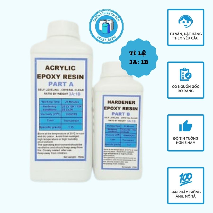 Nhựa Epoxy Resin AB tỉ lệ 3:1 Loại Cứng Keo 2 Thành Phần Chống Vàng Không Bọt  - Trường Thịnh Sài Gòn