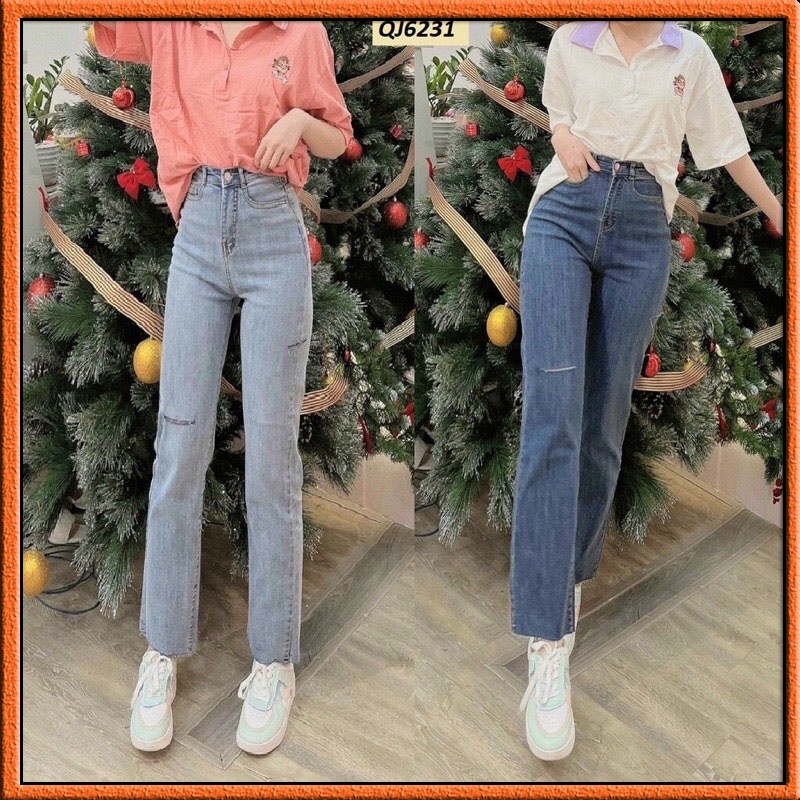 Quần bò jean nữ ống đứng co giãn 4 chiều jeans cạp cao phong cách style | BigBuy360 - bigbuy360.vn