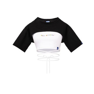 Combo áo croptop Kill System thắt dây eo trắng đen