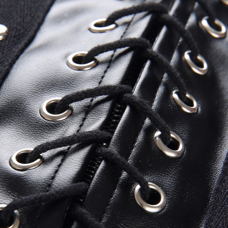 Chân Váy Da Lưng Cao Xếp Ly Cột Dây Trước Sau Phong Cách Gothic Punk Cho Nữ