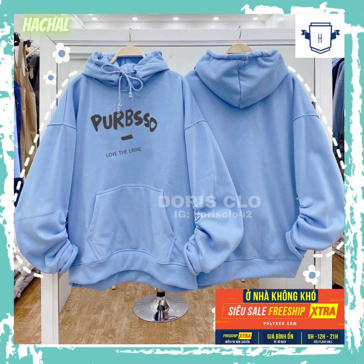Áo Hoodie Nỉ Ngoại ❤️FREESHIP❤️ Áo Khoác 2 Lớp Unisex Nam Nữ Tay Phòng In Chữ PURBSSO Free Size Dưới 70KG