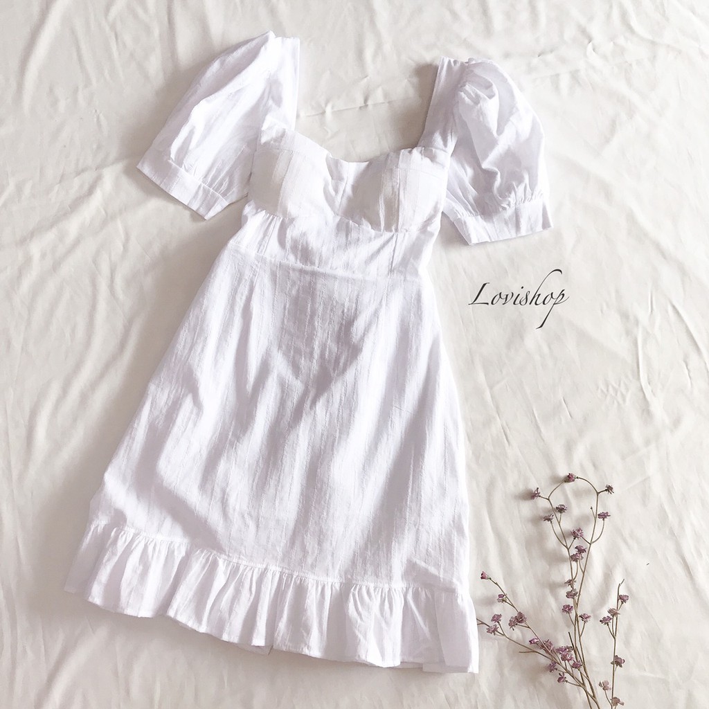 Váy/Đầmxô trắng nơ sau Lovi